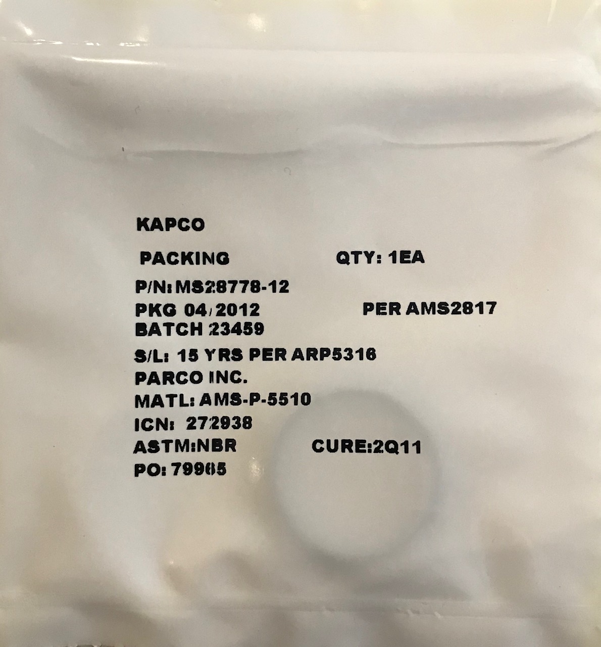 PACKING P/N MS28778-12